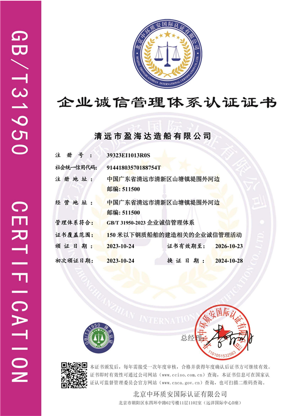 Integrity Management System Certificate